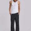 Black Pinstripe Stacked Bootcut Suit Pants