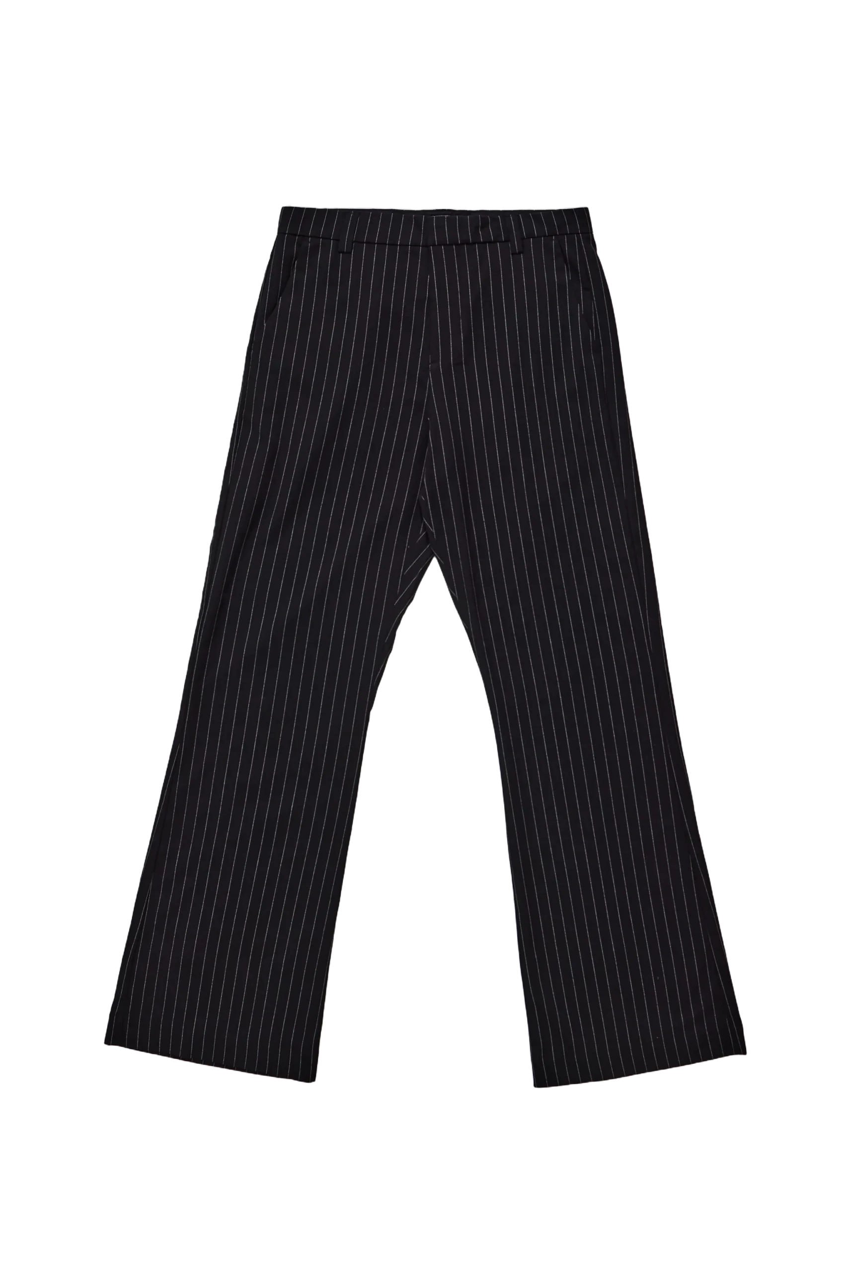 Black Pinstripe Stacked Bootcut Suit Pants