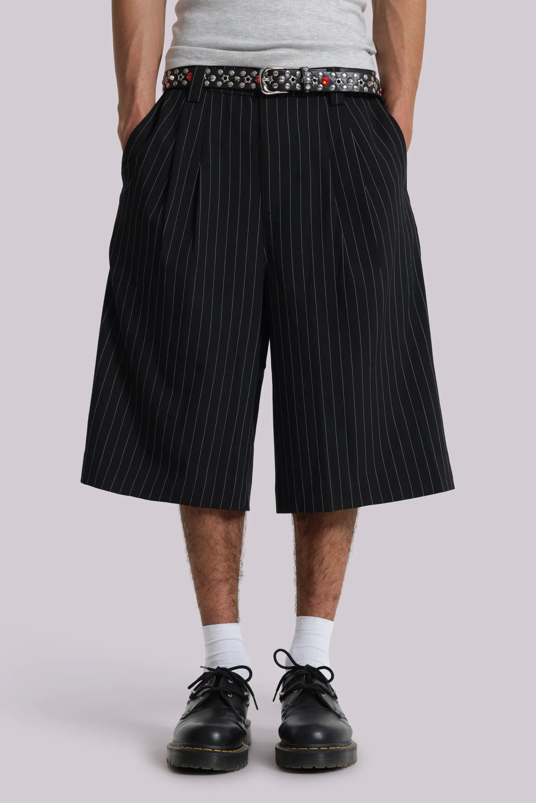 Black Pinstripe Goliath Baggy Shorts