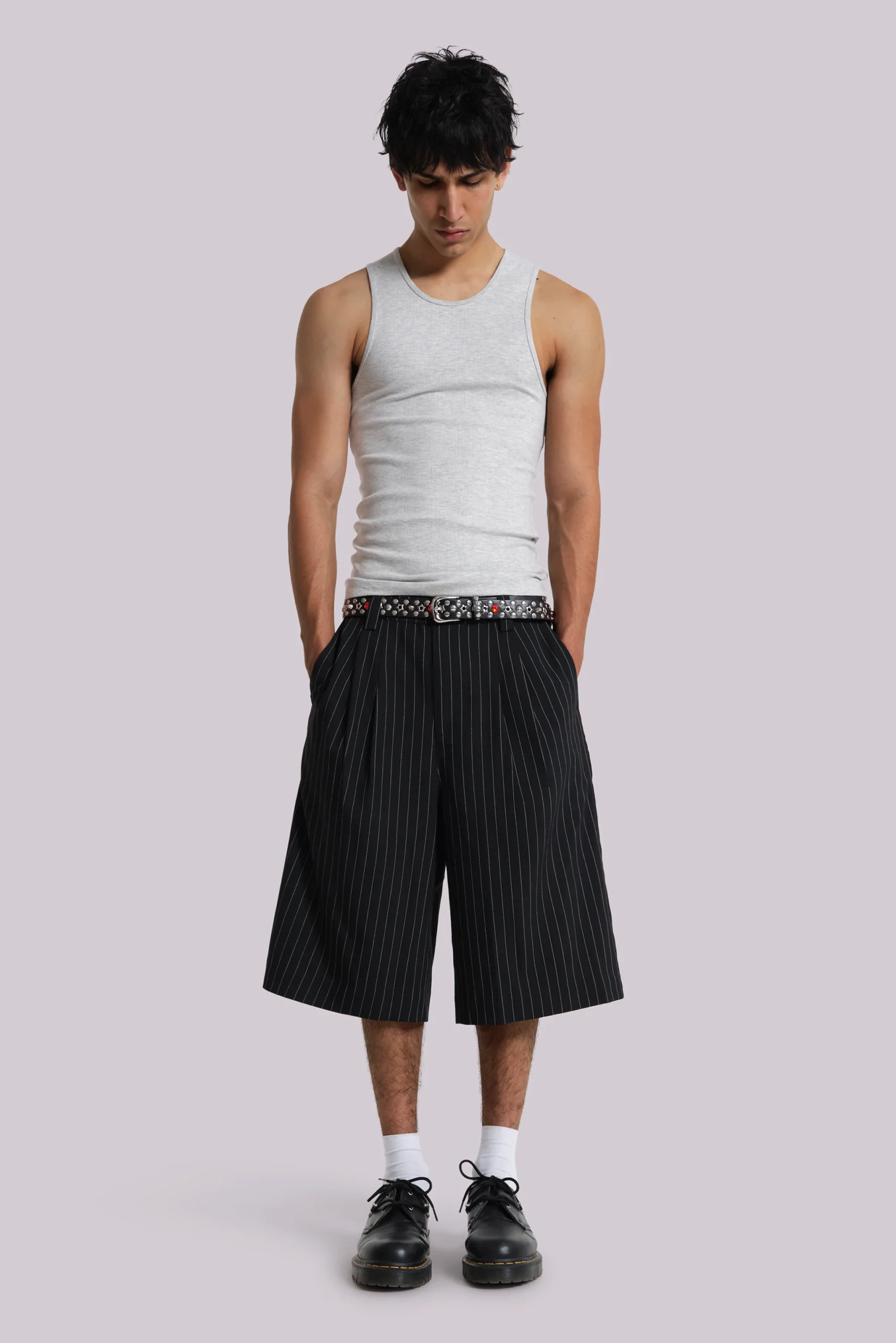 Black Pinstripe Goliath Baggy Shorts