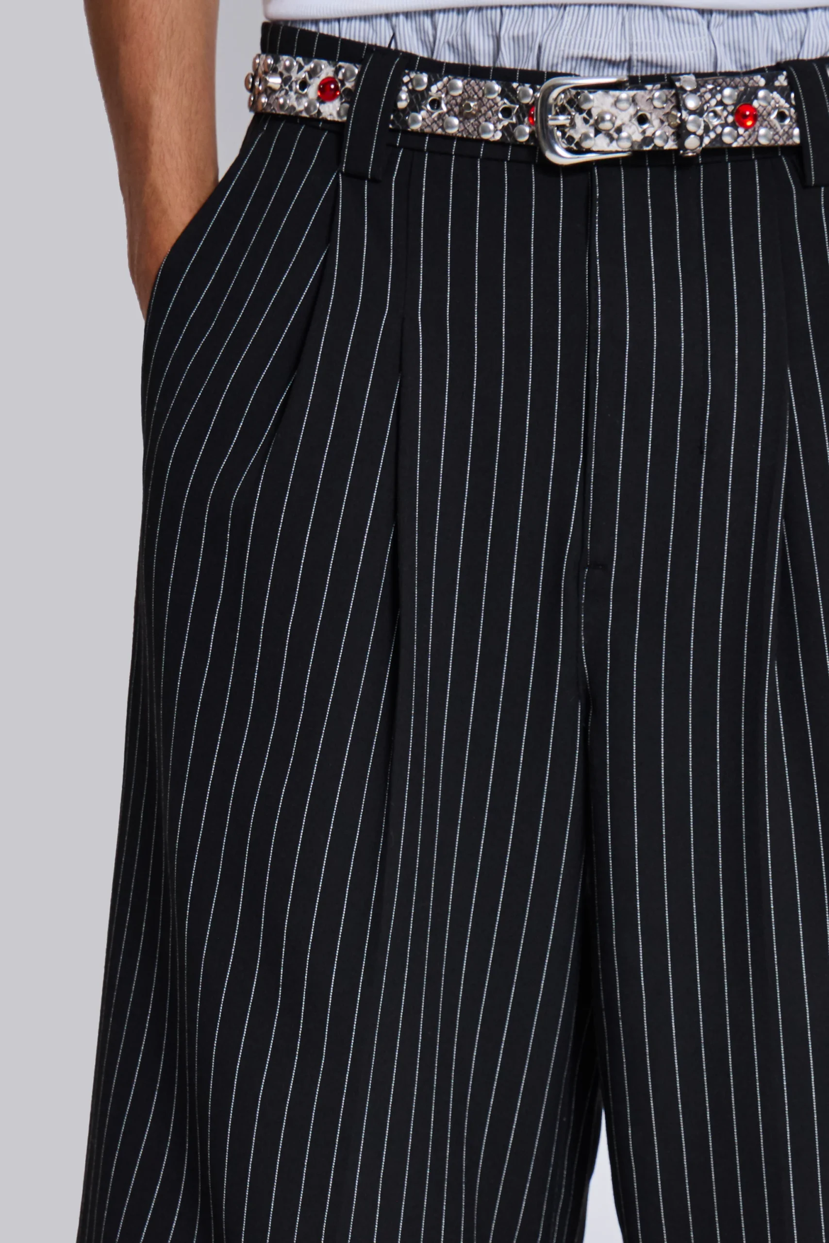 Black Pinstripe Goliath Baggy Shorts