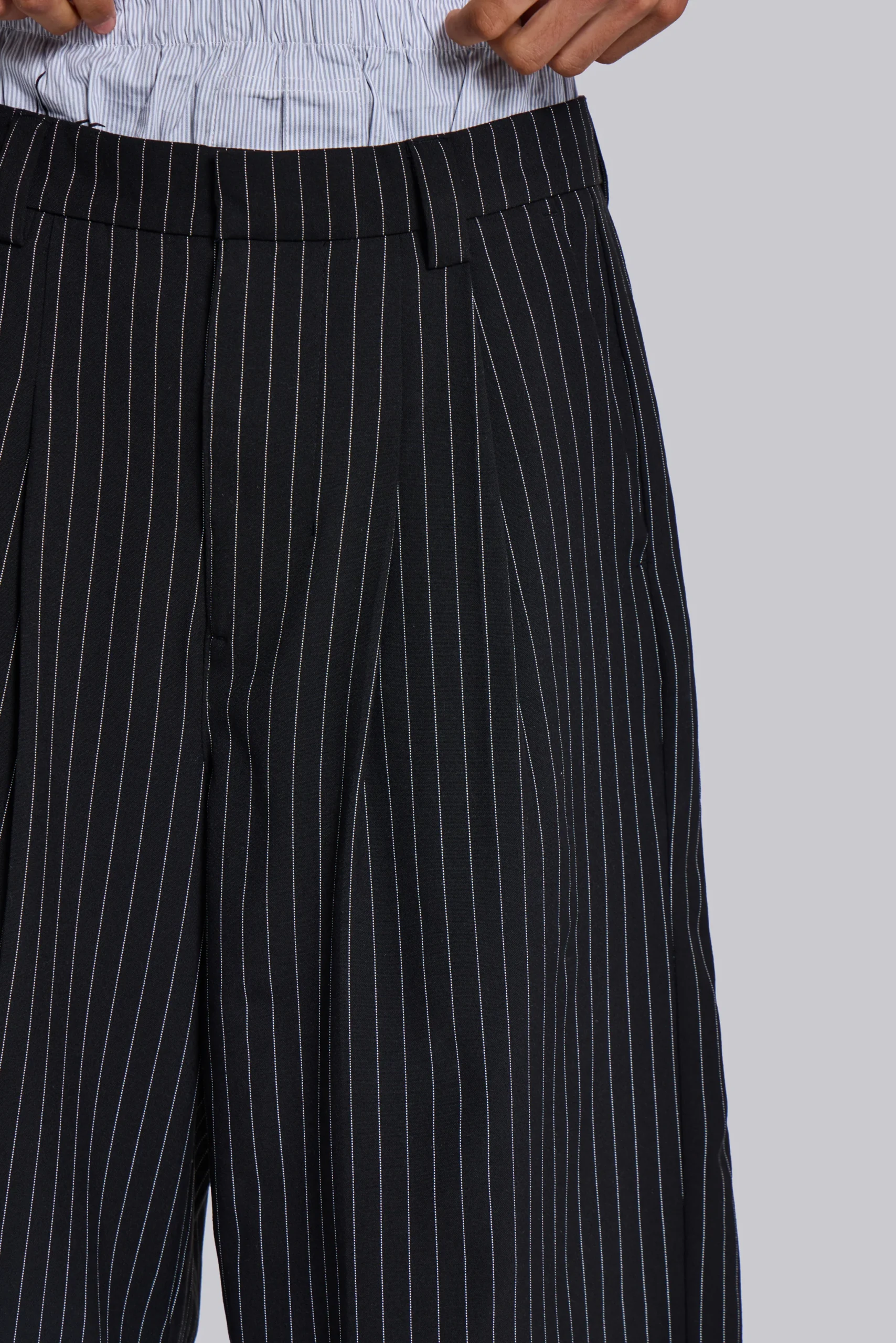 Black Pinstripe Goliath Baggy Shorts