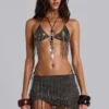 Rosario Beaded Fringe Triangle Bikini Top