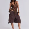 Brown Parachute Cargo Shorts