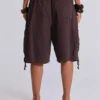 Brown Parachute Cargo Shorts