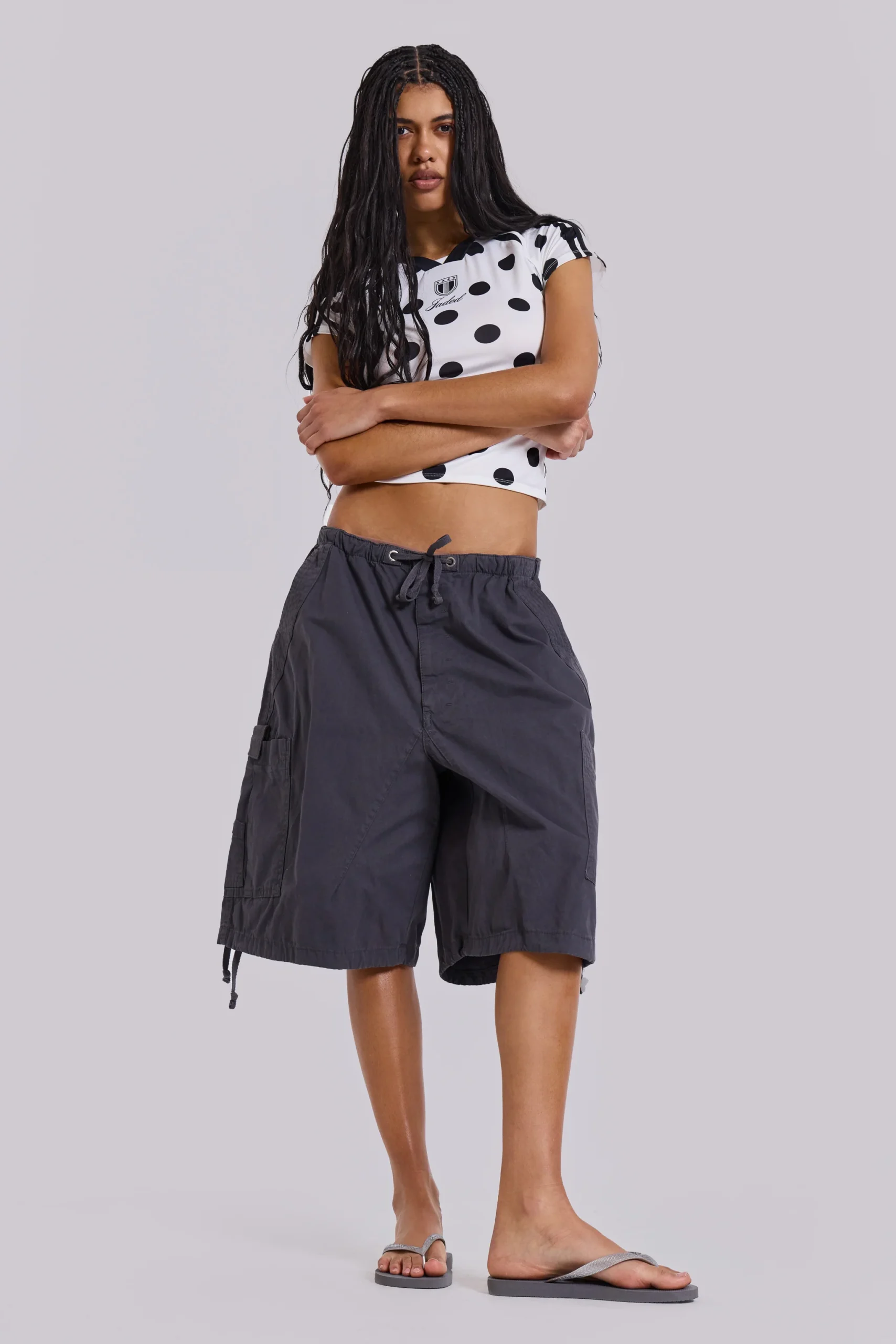 Vintage Grey Parachute Cargo Shorts