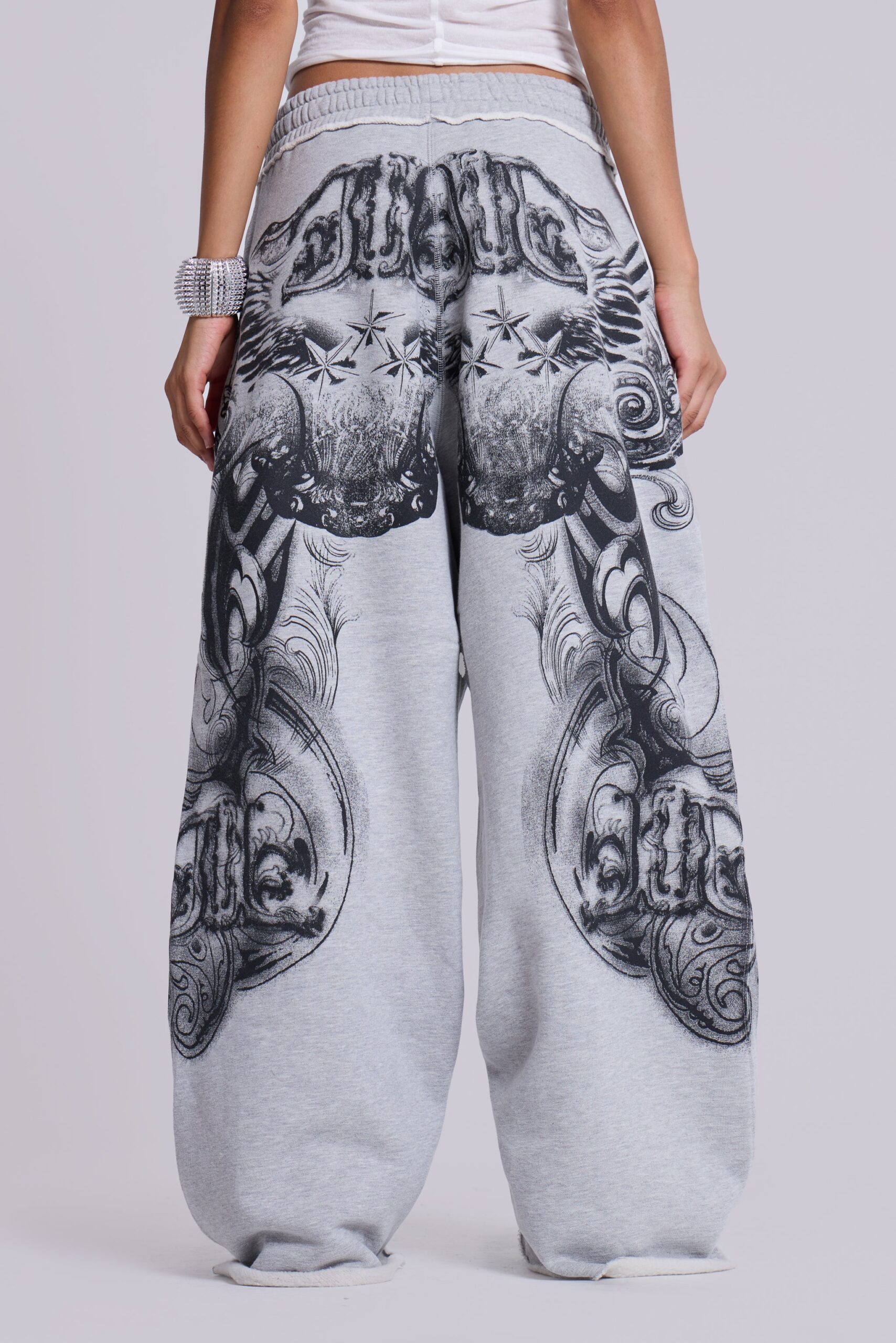7243-grey-marl-gothic-print-baggy-monster-joggers-3.jpg Grey Marl Gothic Print Baggy Monster Joggers