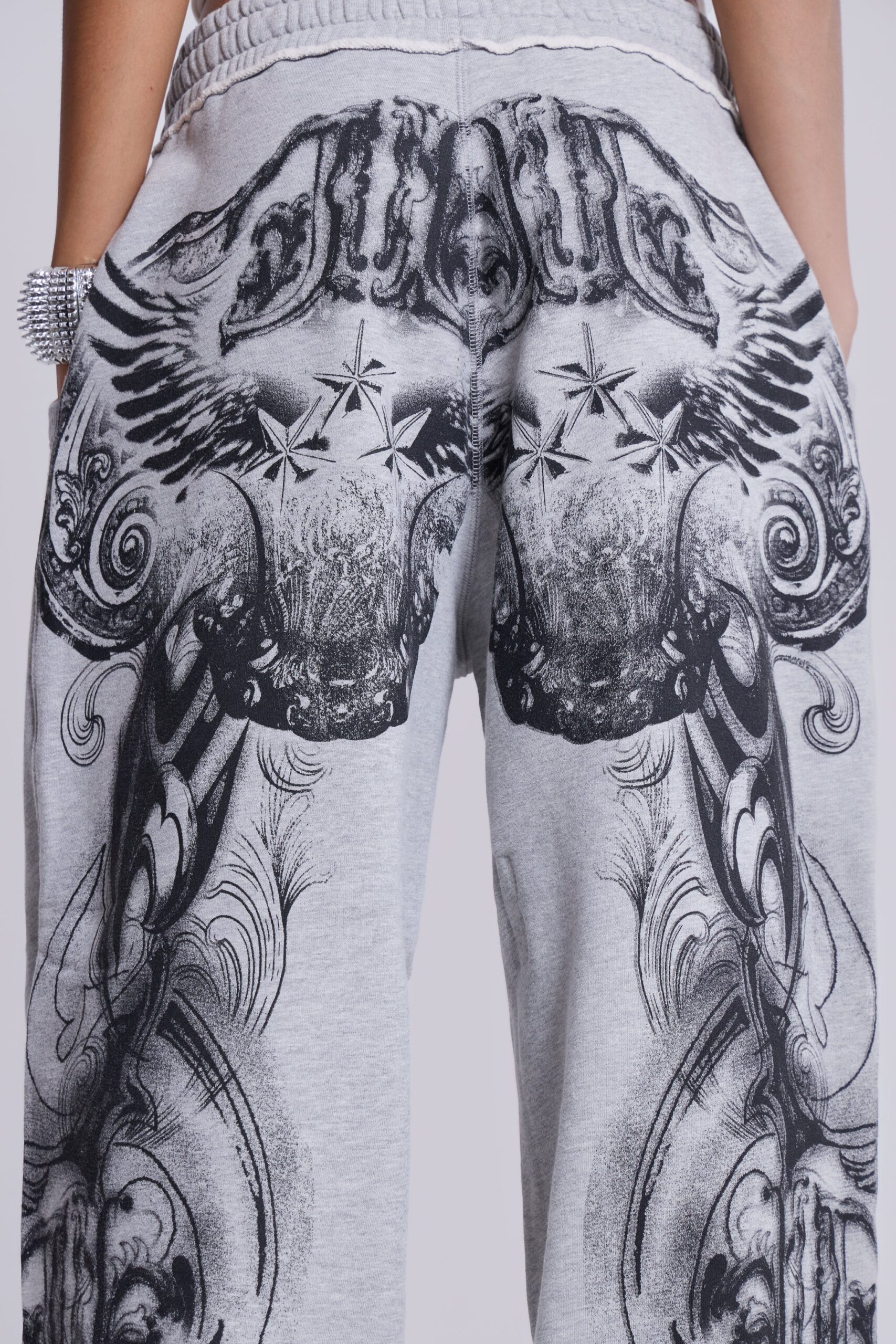 7243-grey-marl-gothic-print-baggy-monster-joggers-4.jpg Grey Marl Gothic Print Baggy Monster Joggers