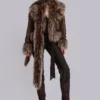 Leonie Faux Mongolian Fur Scarf in Brown