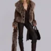 Leonie Faux Mongolian Fur Scarf in Brown