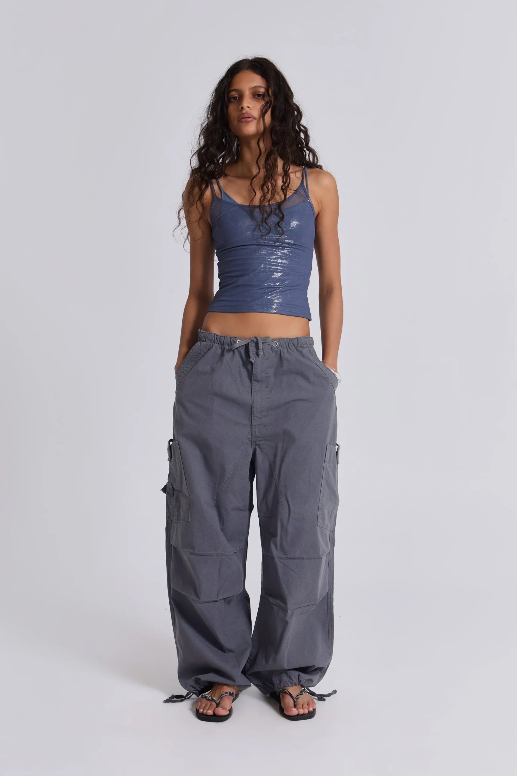 Vintage Grey Parachute Cargo Pants