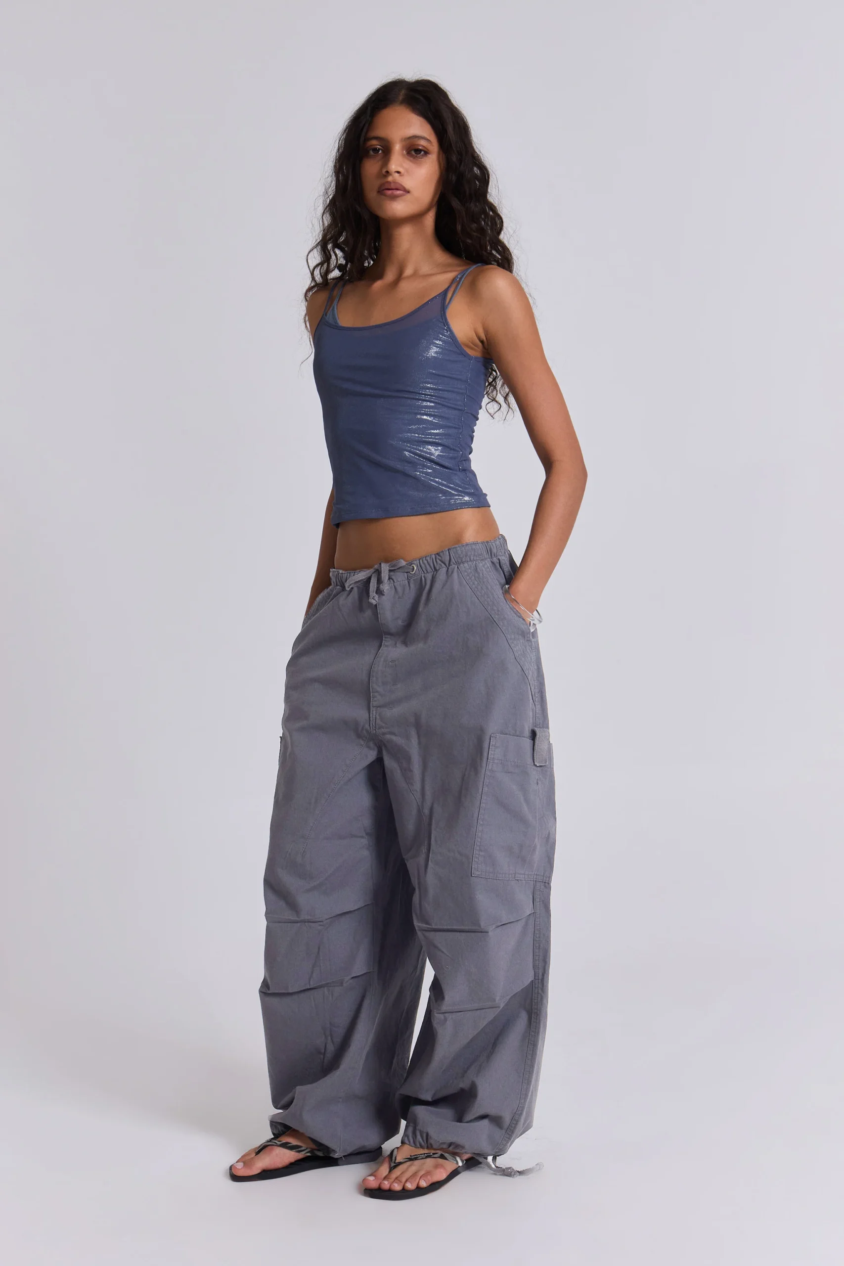 Vintage Grey Parachute Cargo Pants