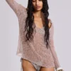 Naia Loose Knit Hooded Top in Clay