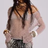 Naia Loose Knit Hooded Top in Clay