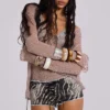Naia Loose Knit Hooded Top in Clay