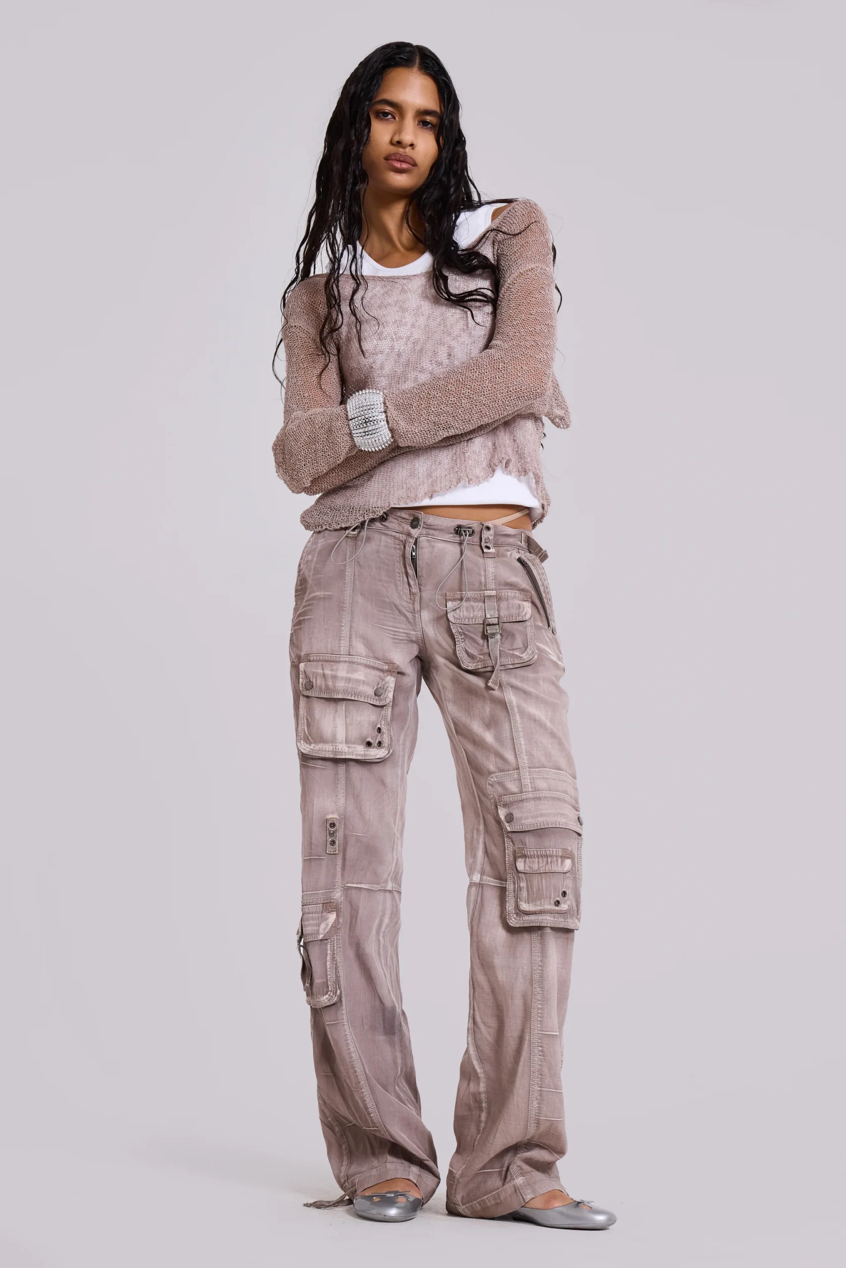 Naia Loose Knit Hooded Top in Clay