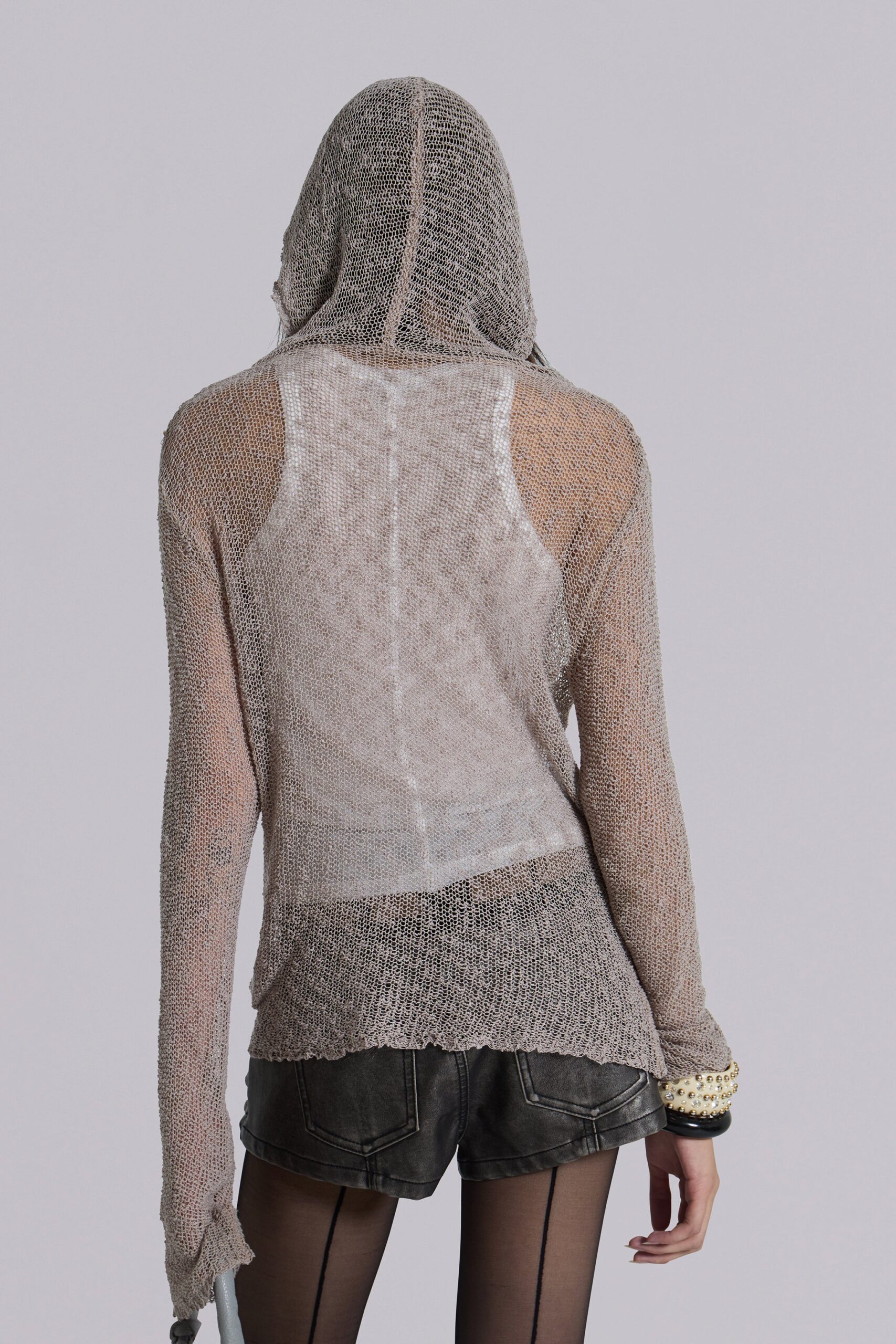 Naia Loose Knit Hooded Top in Clay