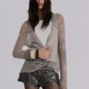 Naia Loose Knit Hooded Top in Clay