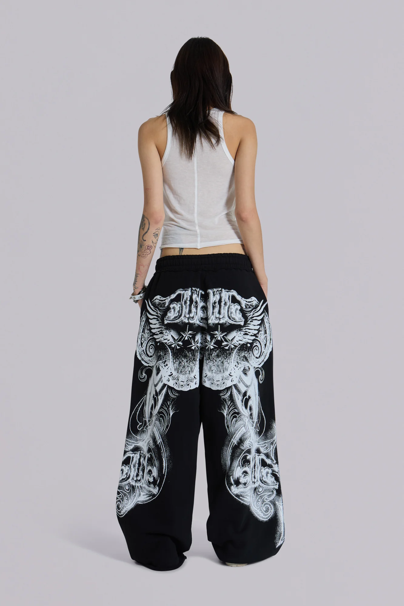 Black Gothic Print Baggy Monster Joggers