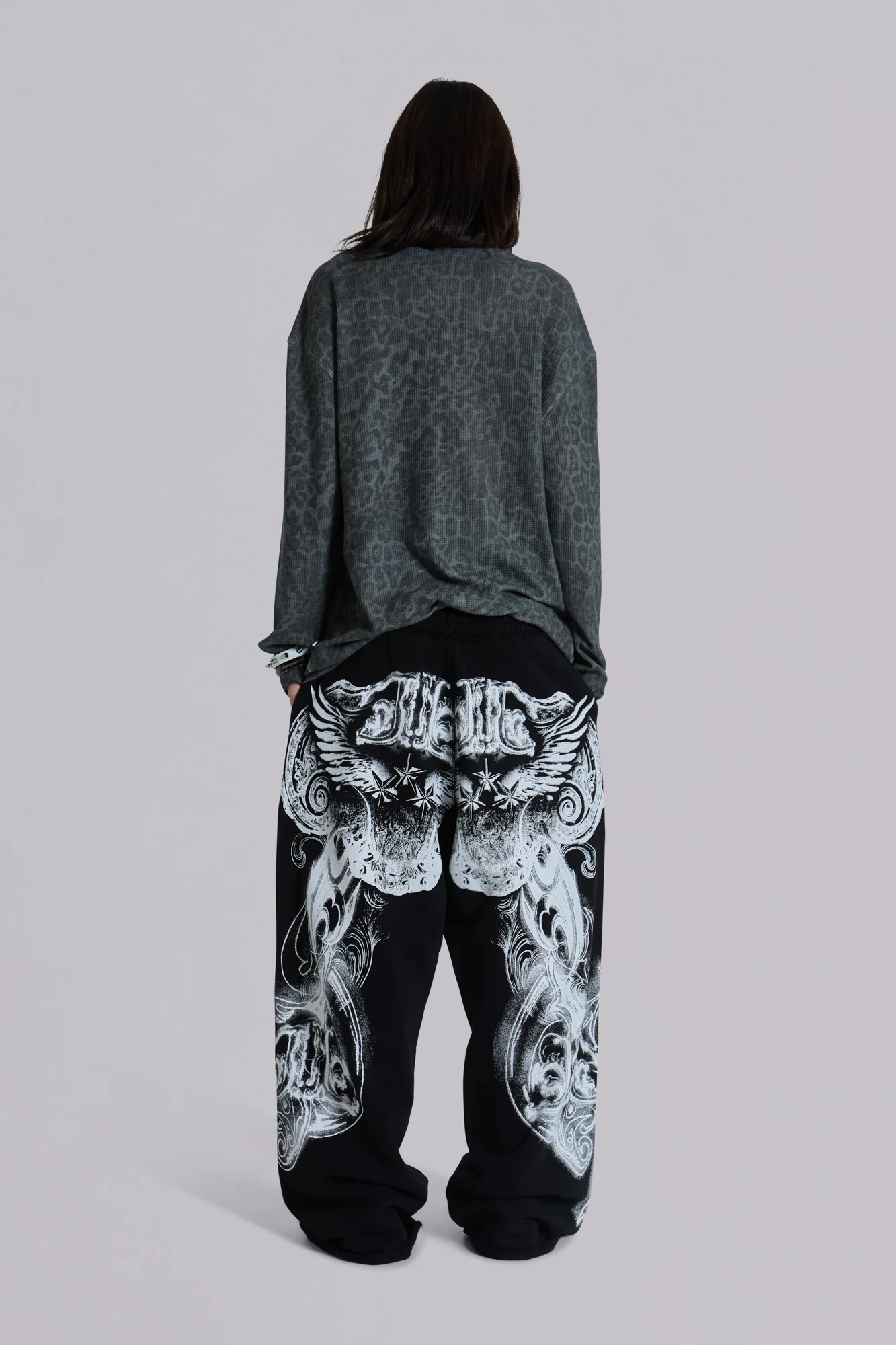 Black Gothic Print Baggy Monster Joggers