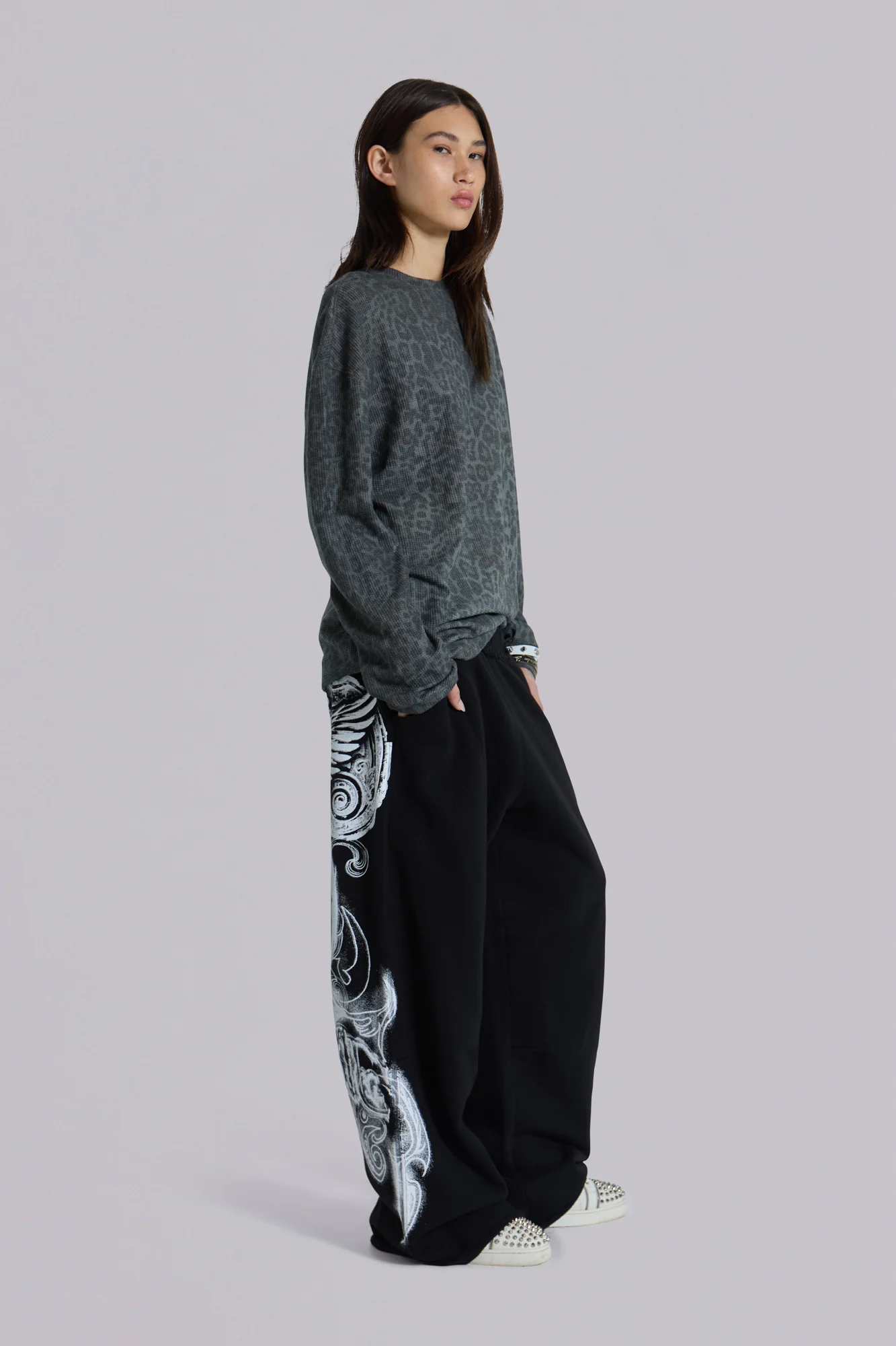 Black Gothic Print Baggy Monster Joggers