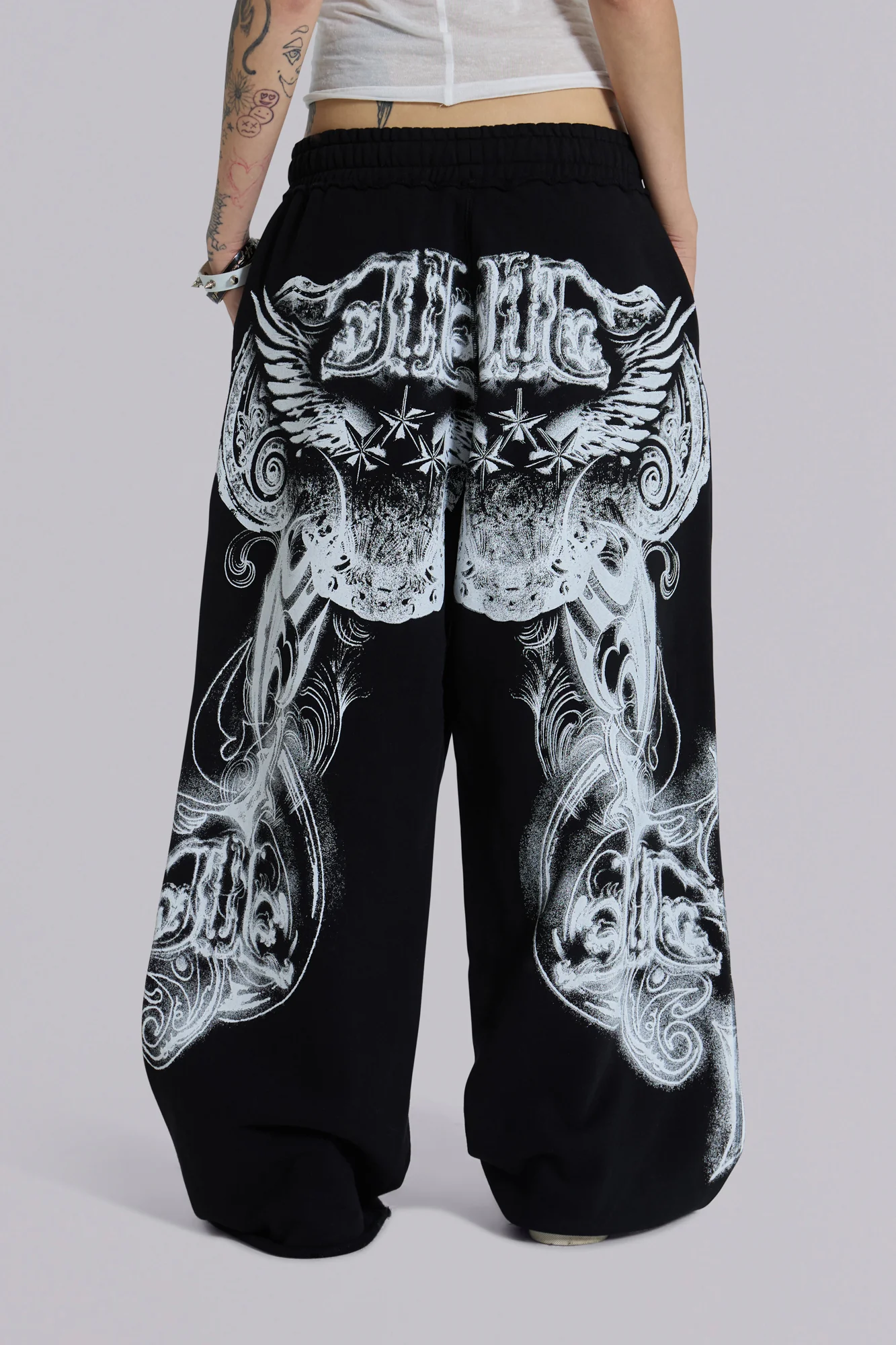 Black Gothic Print Baggy Monster Joggers