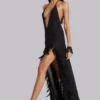 Ravenna Backless Halter Maxi Dress with Feathers