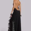 Ravenna Backless Halter Maxi Dress with Feathers