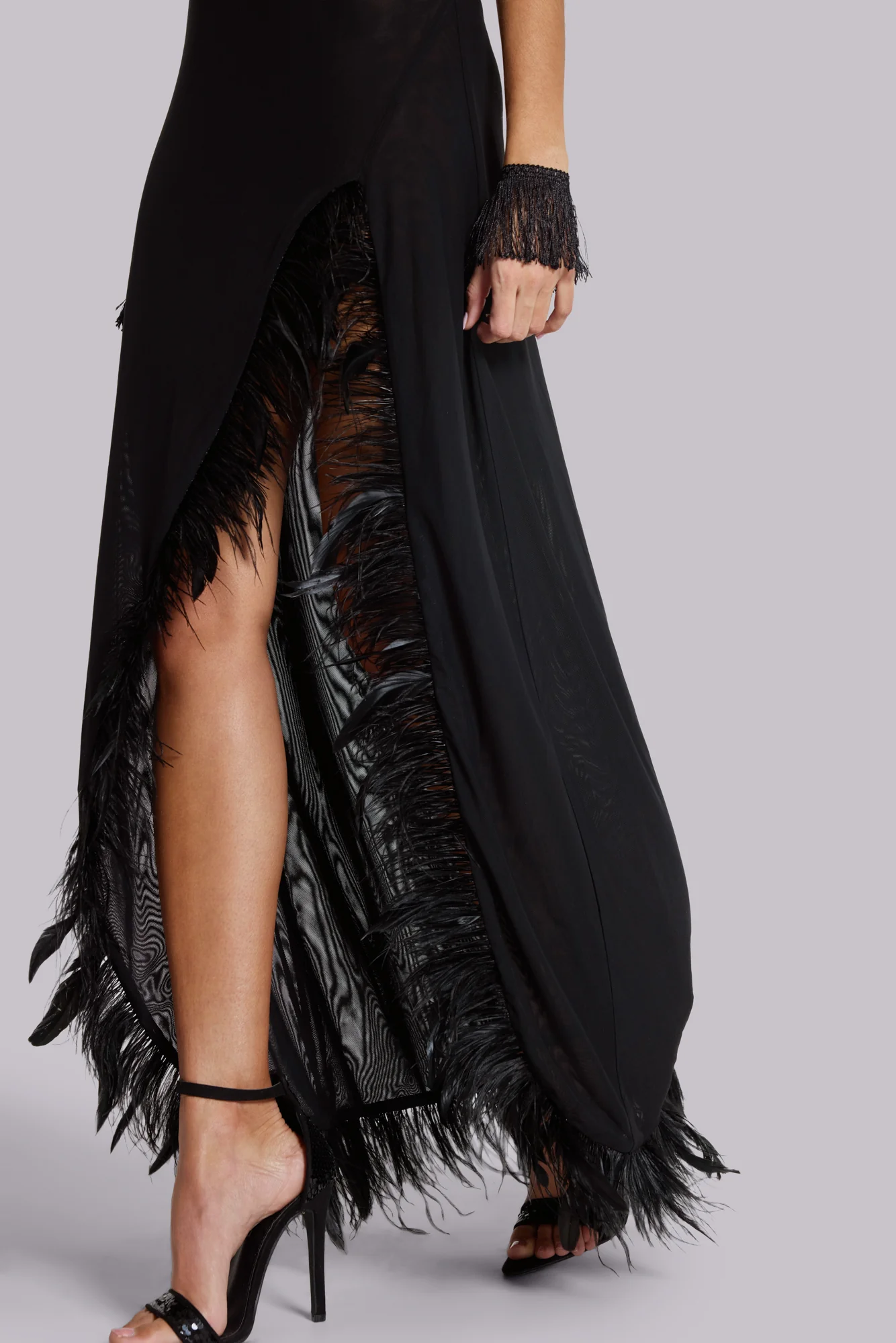 Ravenna Backless Halter Maxi Dress with Feathers