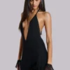 Ravenna Backless Halter Maxi Dress with Feathers