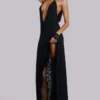 Ravenna Backless Halter Maxi Dress with Feathers