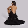 Ravenna Backless Halter Maxi Dress with Feathers