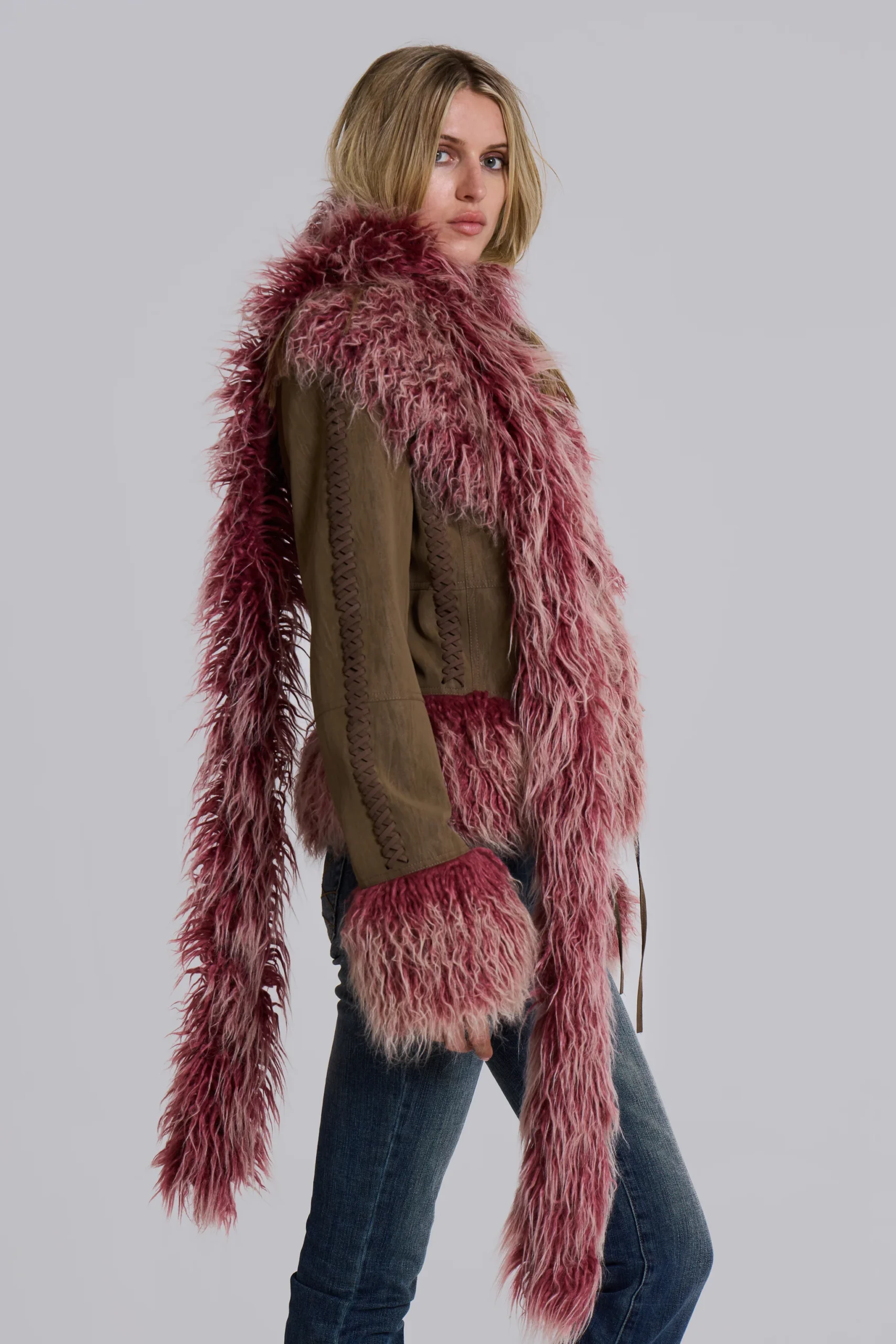 Leonie Faux Mongolian Fur Scarf in Quartz