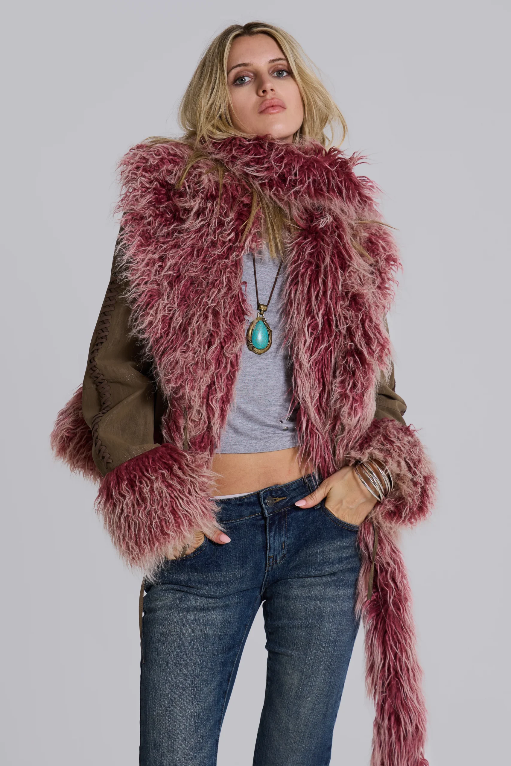 Leonie Faux Mongolian Fur Scarf in Quartz