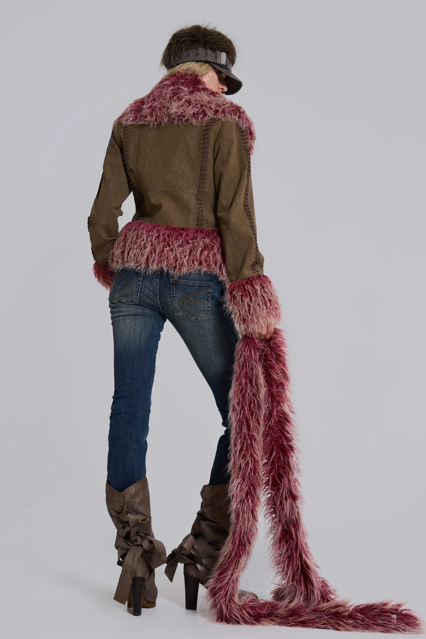 Leonie Faux Mongolian Fur Scarf in Quartz
