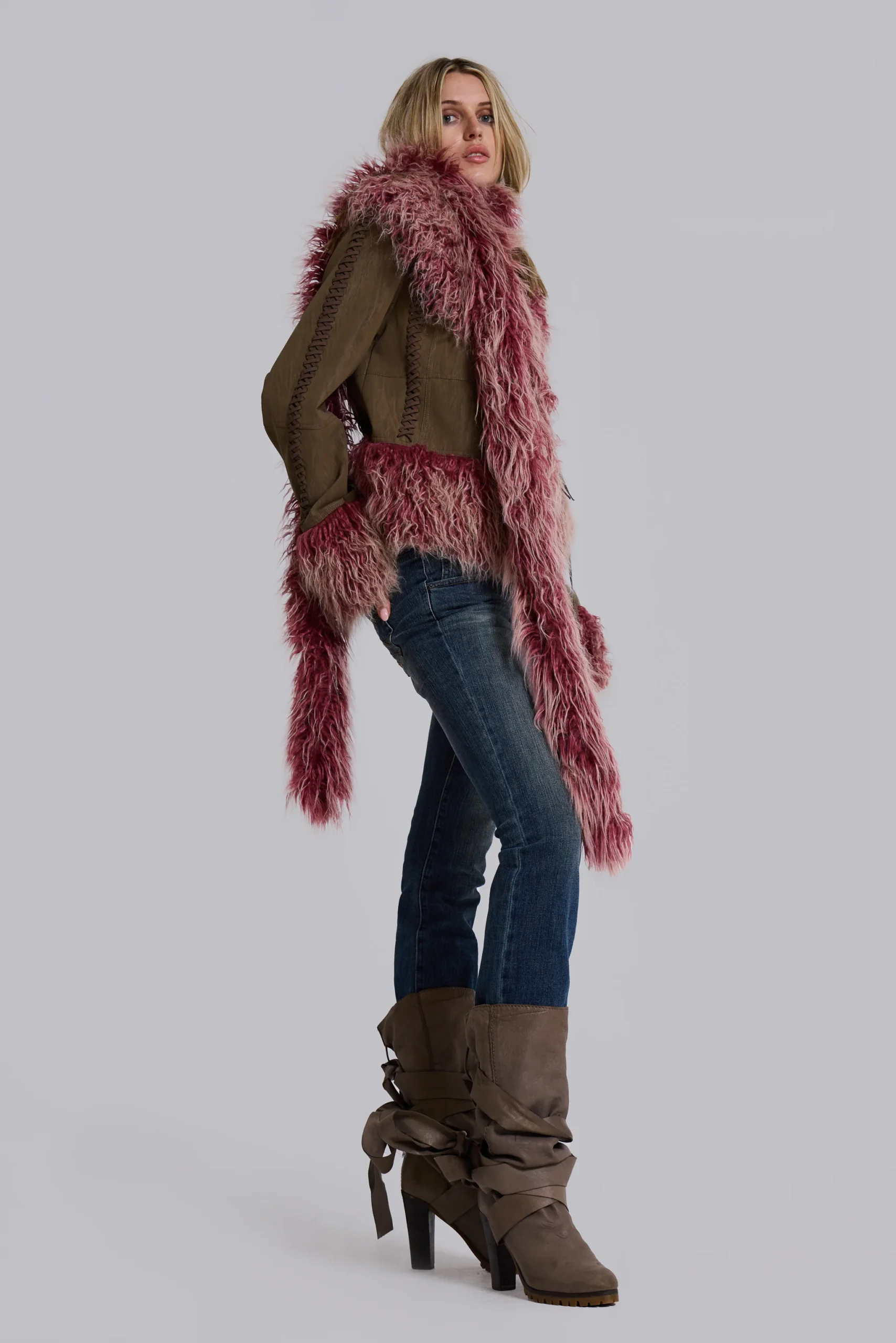 Leonie Faux Mongolian Fur Scarf in Quartz
