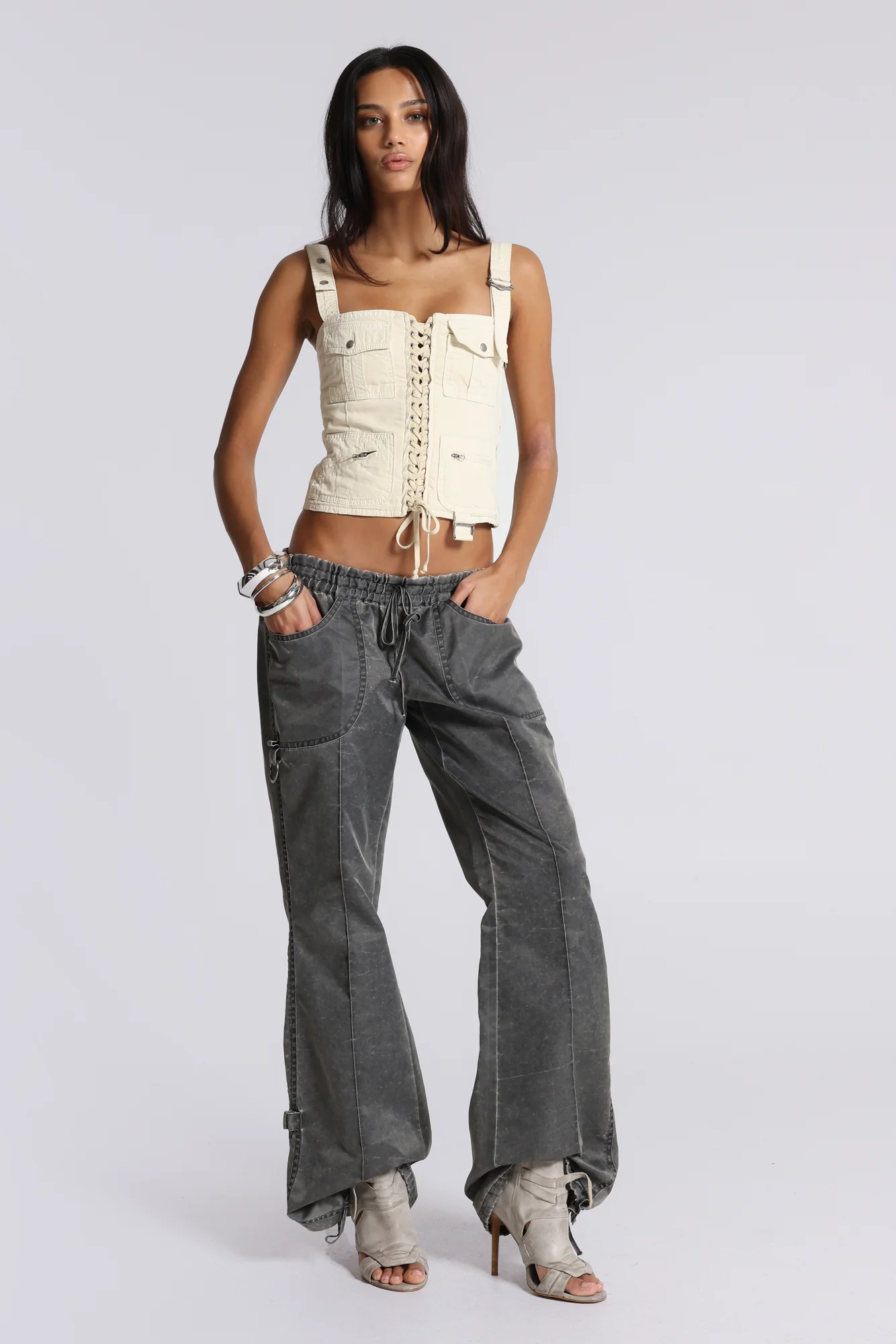 Vire Washed Satin Bootcut Cargos