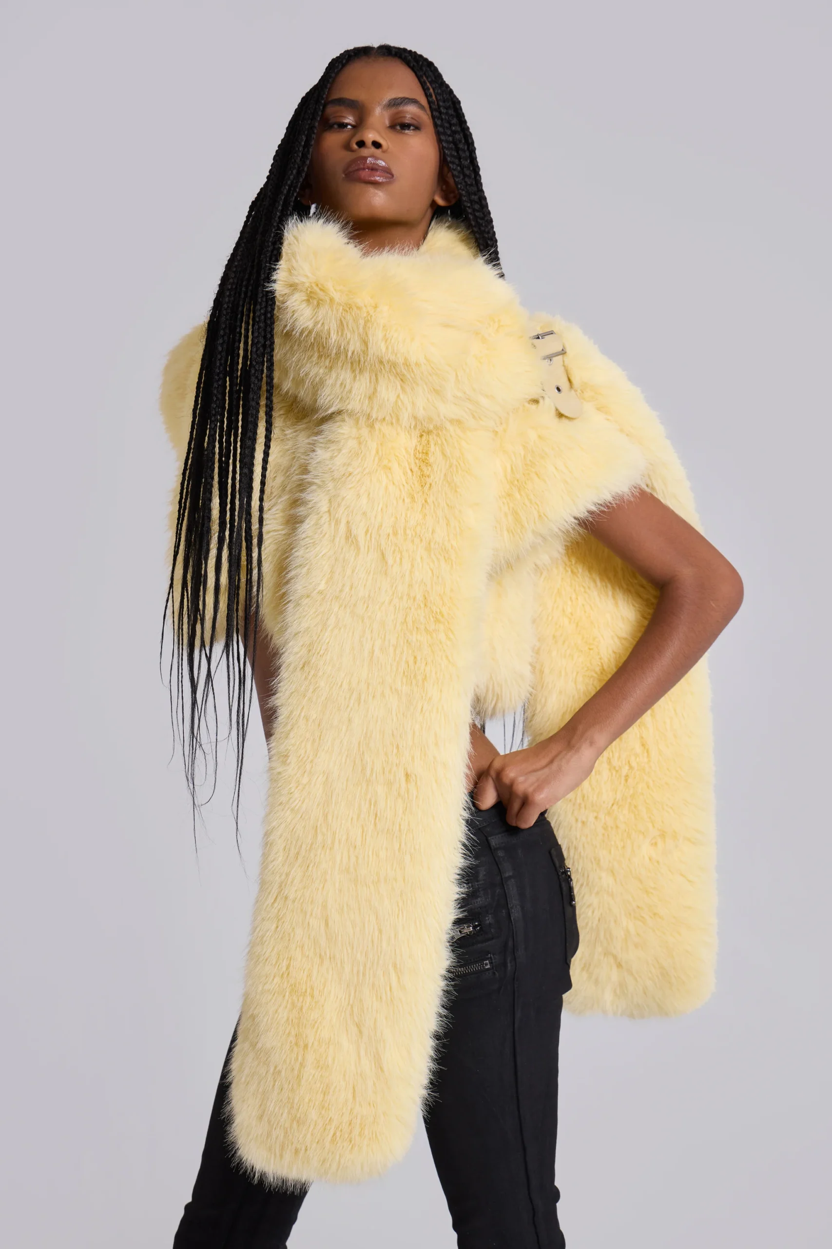 Saskia 2-in-1 Faux Fur Shrug in Yellow