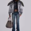 Alloy Denim Bomber Jacket in Grey