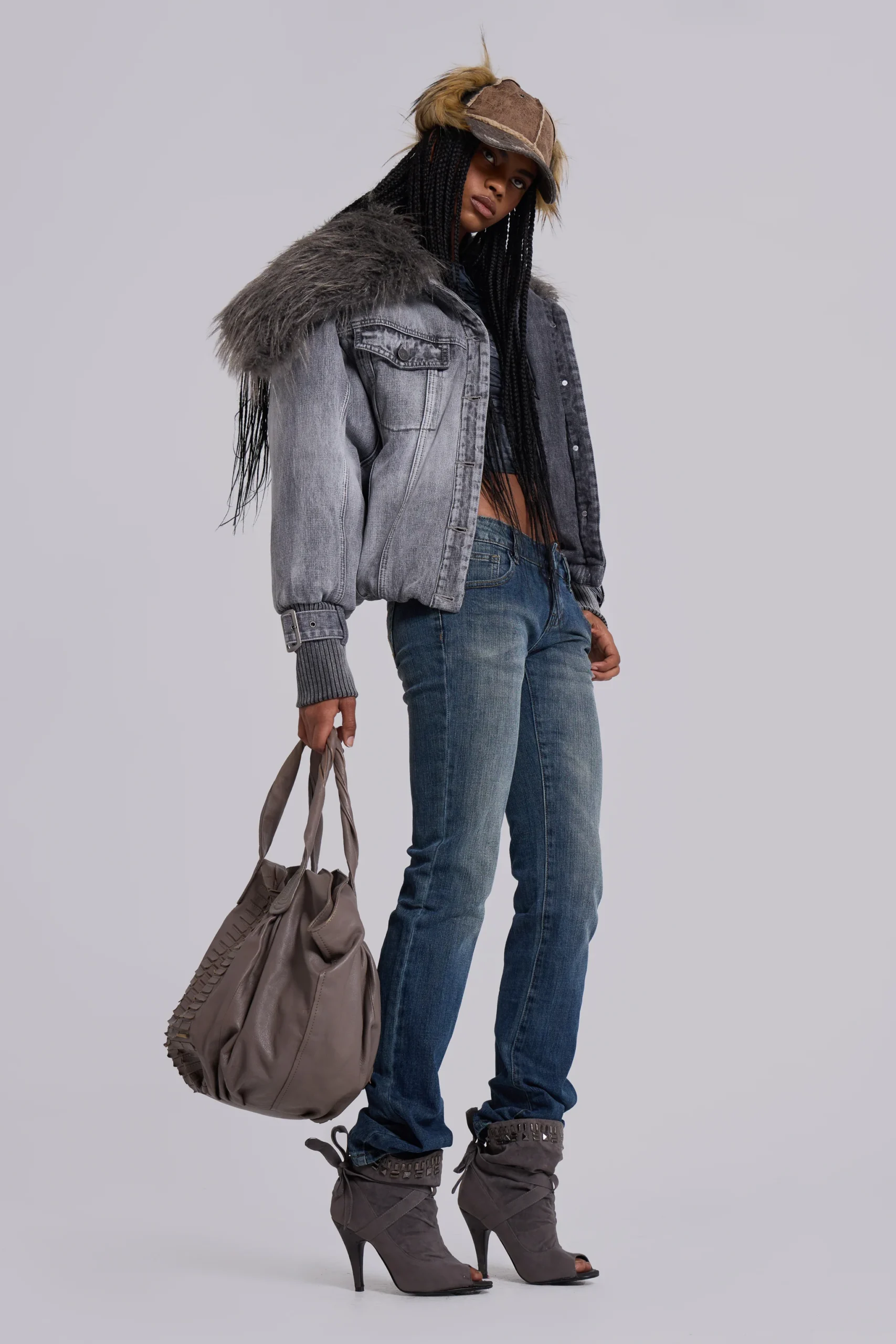 Alloy Denim Bomber Jacket in Grey