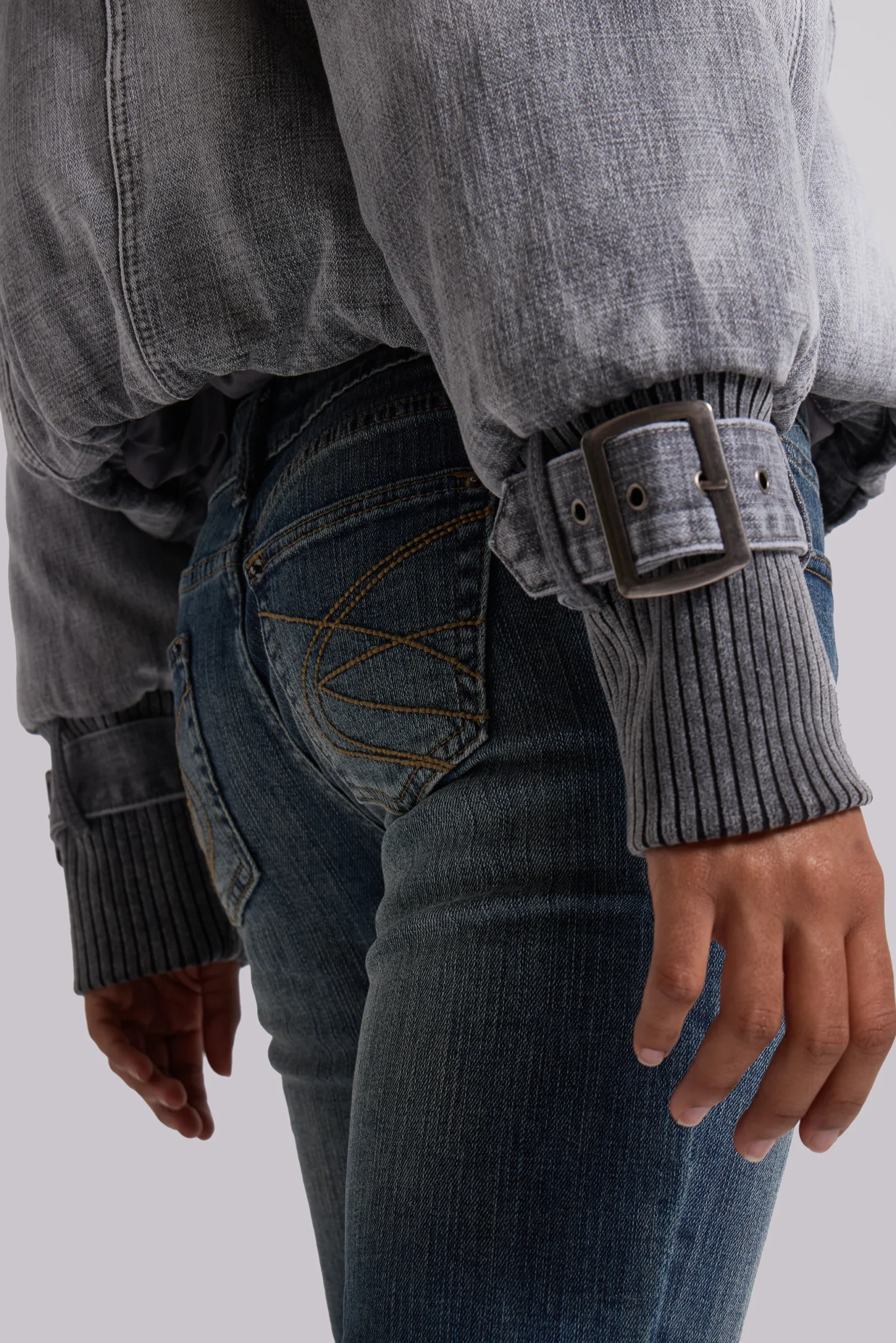 Alloy Denim Bomber Jacket in Grey