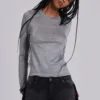 Xeni Glitter Long Sleeve Top in Silver