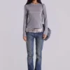 Xeni Glitter Long Sleeve Top in Silver
