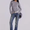 Xeni Glitter Long Sleeve Top in Silver