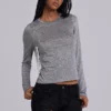 Xeni Glitter Long Sleeve Top in Silver