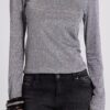 Xeni Glitter Long Sleeve Top in Silver