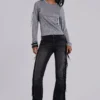 Xeni Glitter Long Sleeve Top in Silver