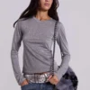 Xeni Glitter Long Sleeve Top in Silver