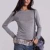 Xeni Glitter Long Sleeve Top in Silver