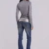 Xeni Glitter Long Sleeve Top in Silver
